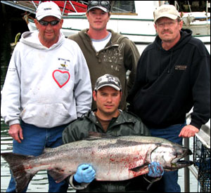 Beautiful Chinook Salmon caught on a Haida Fishing Charter Tour with Real Jones! West Coast Canada British Columbia Prince Rupert BC Charters Guided by Real Jones BC Salmon Fishing Charters B.C. Excursions salmon fishing Tours saltwater fishing guides fish custom boat charter BC fishing tours